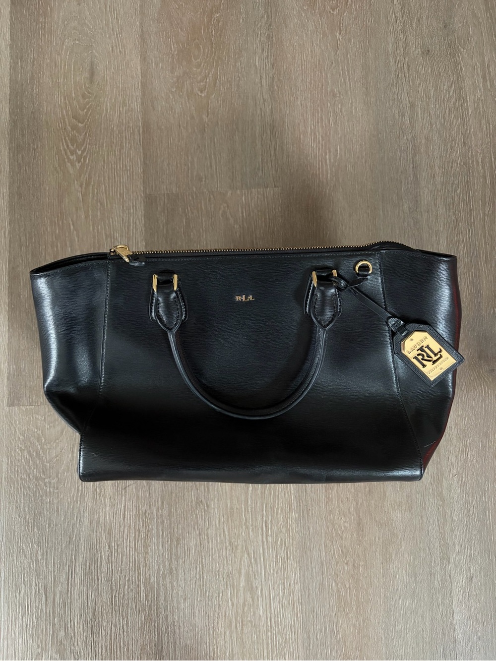 Ralph Lauren Black Leather Satchel with Gold Hardware